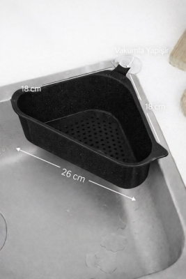 Vantuzlu Üçgen Lavabo Süzgeci Mutfak Evye Köşe Süzgeci Siyah - 8