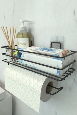 Siyah Yapışkanlı Raflı Kağıt Rulo Havluluk, Peçetelik, Solo Kağıtlık Banyo Mutfak Düzenleyici Raf - 4