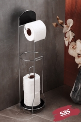 Sas Haus - Ömür Boyu Paslanmaz Ayaklı Wc Kağıtlı Yedek Kağıt Hazneli Tuvalet Kağıtlığı Yuvarlak Kristal Krom