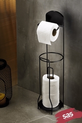Sas Haus - Ömür Boyu Paslanmaz Ayaklı Wc Kağıtlı Yedek Kağıt Hazneli Tuvalet Kağıtlığı Yuvarlak Kristal Siyah