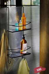 Sas Haus - Ömür Boyu Paslanmaz Kristal Raf Banyo Düzenleyici Şampuanlık SİYAH Duşakabin Askısı DŞKSS