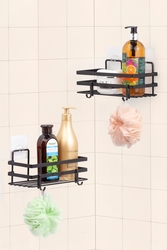 Sas Haus - Ömür Boyu Paslanmaz Yapışkanlı Banyo Düzenleyici Şampuanlık Tek Katlı Duş Rafı 2 Adet Siyah LM -01