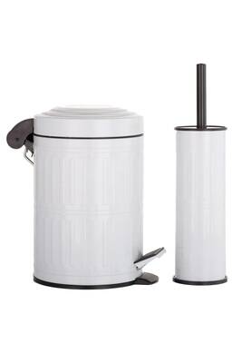 Pedallı Çöp Kovası Tuvalet Wc Fırçası Banyo Çöp Kovası 2'li Banyo Seti 5 Litre Beyaz Vintage