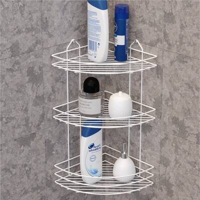 Ömür Boyu Paslanmaz 3 Katlı Köşe Süngerlik Duş Rafı Sabunluk Şampuanlık Lif Askısı Beyaz EK-03