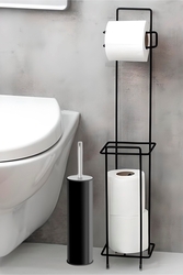  - SAS Ayaklı Wc Kağıtlı Yedek Kağıt Hazneli Tuvalet Kağıtlığı Wc Tuvalet Fırçası Siyah