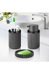  - SAS Banyo Takımı Diş Fırçalık Sıvı Sabunluk Katı Sabunluk 3 Lü Set Gri