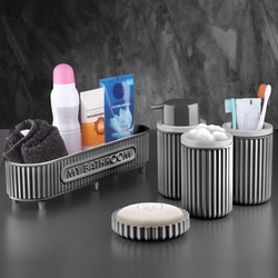  - SAS Banyo Takımı Diş Fırçalık Sıvı Sabunluk Katı Sabunluk Pamukluk 5 Lİ Set Gri 3386