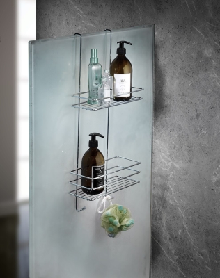 2 Katlı Askılı Banyo Duş Rafı Sabunluk Şampuanlık Duşakabin Askısı Krom - 1