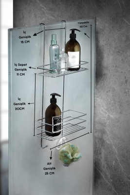 2 Katlı Askılı Banyo Duş Rafı Sabunluk Şampuanlık Duşakabin Askısı Krom - 4