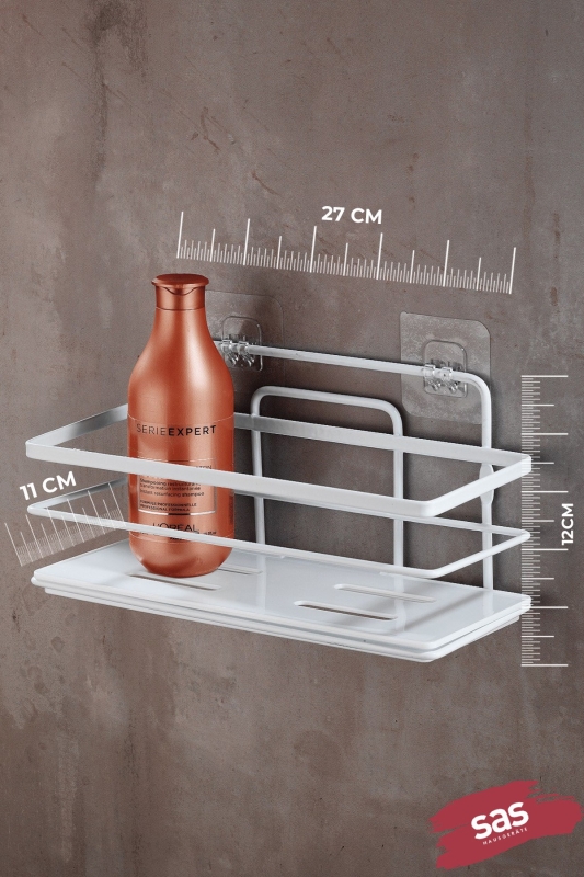 2’li Beyaz Yapışkanlı Ayarlanabilir Banyo Rafı, Paslanmaz Kristal Şampuanlık, (Yapıştır/Vidala) - 3
