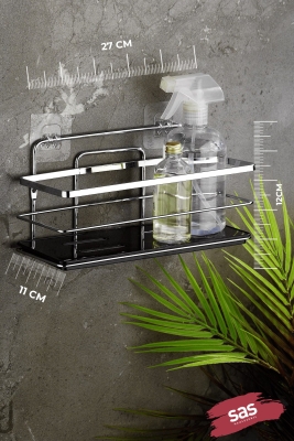 2’li Yapışkanlı Ayarlanabilir Banyo Rafı, Paslanmaz Kristal Şampuanlık, (Yapıştır/Vidala) Krom-Siyah - 3