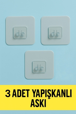 3 Adet 7x7cm Yedek Süper Güçlü Yapışkanlı Askı, 20KG Banyo - Mutfak Raf Tutucu Sticker, Delmesiz - 1