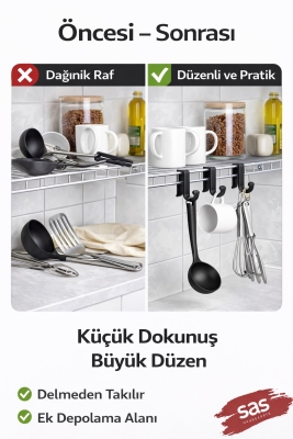 4 Adet Plastik Askı Metal Banyo Mutfak Rafları Için - 7