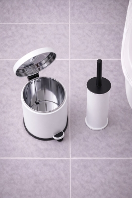 4 Parça Banyo Aksesuar Seti Yapışkanlı Duvar Rafı 5 LT Çöp Kovası Tuvalet Fırça Beyaz Titan 7104 - 4