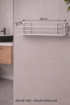 4 Parça Banyo Aksesuar Seti Yapışkanlı Duvar Rafı 5 LT Çöp Kovası Tuvalet Fırça Beyaz Titan 7104 - 7