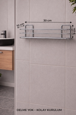 4 Parça Banyo Aksesuar Seti Yapışkanlı Duvar Rafı 5 LT Çöp Kovası Tuvalet Fırça Krom Titan 7104 - 7