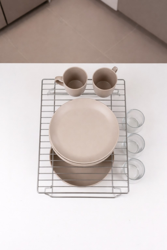 47 cm Geniş Metal Dolap İçi Düzenleyici Raf - Mutfak Tezgah Üstü Katlanabilir Tabak Düzenleyici Krom - 3