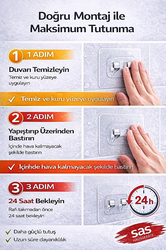 4'lü Banyo Rafı Yapışkanı – Delmeden Şampuanlık ve Banyo Köşelik Montaj Aparatı - 2