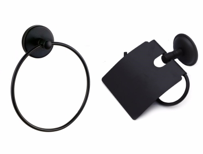 Banyo Aksesuar Seti Yuvarlak Havluluk Kapaklı Tuvalet Kağıtlığı 2 Li Set SİYAH - Sas Haus