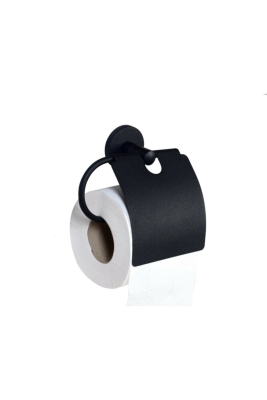 Banyo Aksesuar Seti Yuvarlak Havluluk Kapaklı Tuvalet Kağıtlığı 2 Li Set SİYAH - 3