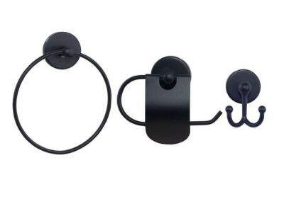 Banyo Aksesuar Seti Yuvarlak Havluluk Kapaklı Tuvalet Kağıtlığı 3 Lü Set SİYAH - Sas Haus