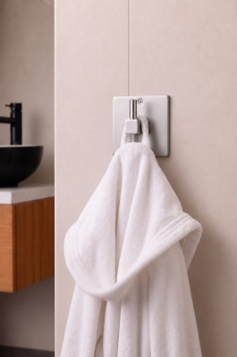 Banyo Düzenleyici Set 4 Parça Yapışkanlı Şampuanlık Tuvalet Kağıtlığı Havluluk Askı TSS-01 Beyaz - 5