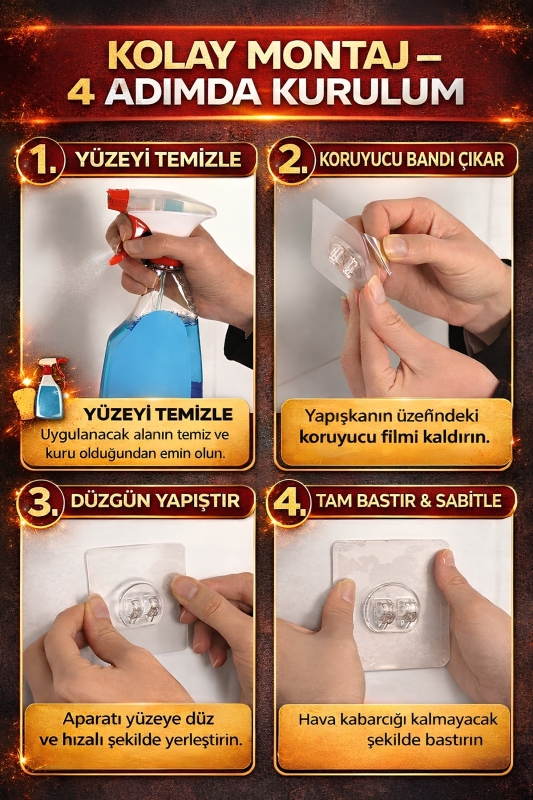 Banyo Düzenleyici Set 4 Parça Yapışkanlı Şampuanlık Tuvalet Kağıtlığı Havluluk Askı TSS-01 Beyaz - 8