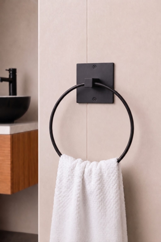 Banyo Düzenleyici Set 4 Parça Yapışkanlı Şampuanlık Tuvalet Kağıtlığı Havluluk Askı TSS-01 Siyah - 4