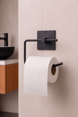 Banyo Düzenleyici Set 4 Parça Yapışkanlı Şampuanlık Tuvalet Kağıtlığı Havluluk Askı TSS-01 Siyah - 6
