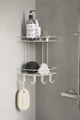 Banyo Köşe Rafı Askılı Duş Organizeri ve Şampuanlık 2 Katlı Beyaz EK-02 - 3