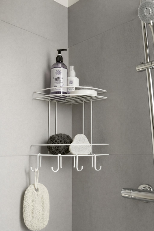 Banyo Köşe Rafı Askılı Duş Organizeri ve Şampuanlık 2 Katlı Beyaz EK-02 - 4