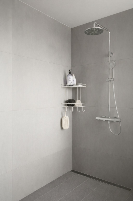 Banyo Köşe Rafı Askılı Duş Organizeri ve Şampuanlık 2 Katlı Beyaz EK-02 - 6