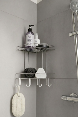 Banyo Köşe Rafı Askılı Duş Organizeri ve Şampuanlık 2 Katlı Krom EK-02 - 4