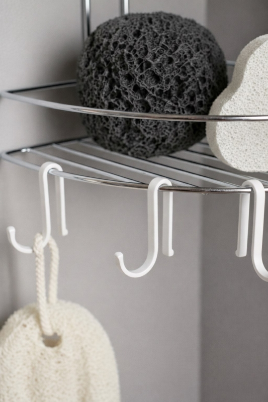 Banyo Köşe Rafı Askılı Duş Organizeri ve Şampuanlık 2 Katlı Krom EK-02 - 5