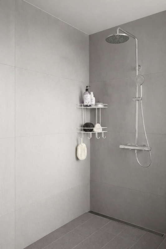 Banyo Köşe Rafı Askılı Duş Organizeri ve Şampuanlık 2 Katlı Krom EK-02 - 6