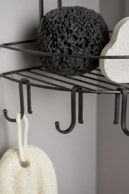 Banyo Köşe Rafı Askılı Duş Organizeri ve Şampuanlık 2 Katlı Siyah EK-02 - 5