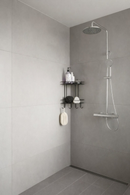 Banyo Köşe Rafı Askılı Duş Organizeri ve Şampuanlık 2 Katlı Siyah EK-02 - 6