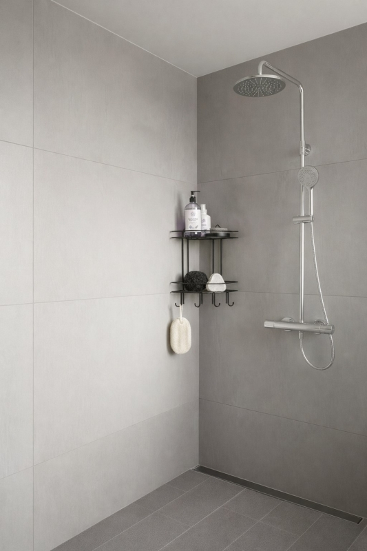 Banyo Köşe Rafı Askılı Duş Organizeri ve Şampuanlık 2 Katlı Siyah EK-02 - 6