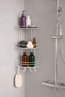 Banyo Köşe Rafı Askılı Duş Organizeri ve Şampuanlık 3 Katlı Beyaz EK-03 - Sas Haus