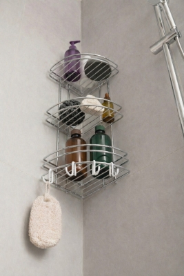 Banyo Köşe Rafı Askılı Duş Organizeri ve Şampuanlık 3 Katlı Beyaz EK-03 - 3