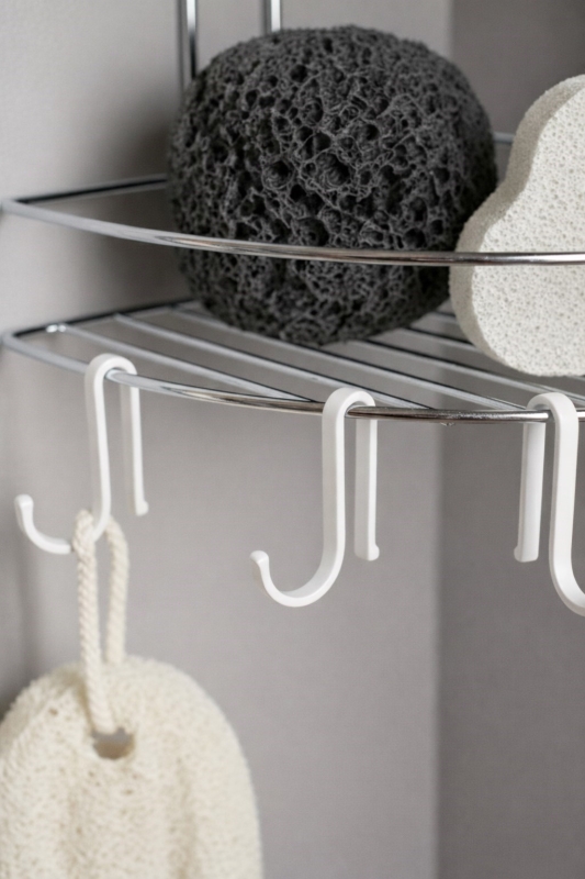 Banyo Köşe Rafı Askılı Duş Organizeri ve Şampuanlık 3 Katlı Krom EK-03 - 4