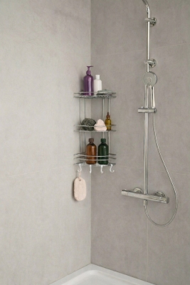 Banyo Köşe Rafı Askılı Duş Organizeri ve Şampuanlık 3 Katlı Krom EK-03 - 6