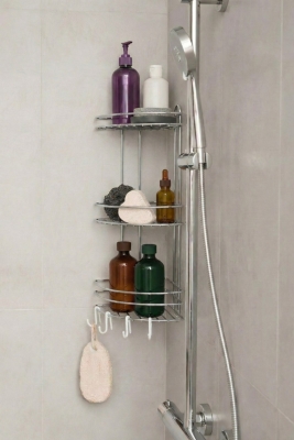 Banyo Köşe Rafı Askılı Duş Organizeri ve Şampuanlık 3 Katlı Krom EK-03 - 5