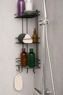 Banyo Köşe Rafı Askılı Duş Organizeri ve Şampuanlık 3 Katlı Siyah EK-03 - 5