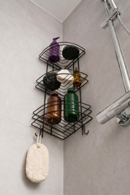 Banyo Köşe Rafı Askılı Duş Organizeri ve Şampuanlık 3 Katlı Siyah EK-03 - 3