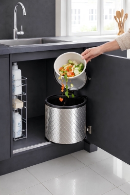 Banyo, Mutfak Dolabı İçi 11 Litre Metal Çöp Kovası – Krom Tezgah Altı Çöp Kovası Kare Desenli - 5