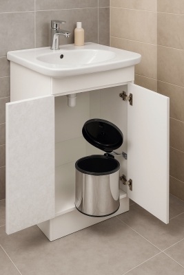 Banyo, Mutfak Dolabı İçi 11 Litre Metal Çöp Kovası – Krom, Tüm Dolaplara Uyumlu - 2