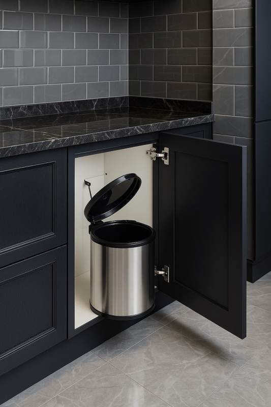 Banyo, Mutfak Dolabı İçi 11 Litre Metal Çöp Kovası – Krom, Tüm Dolaplara Uyumlu - 4