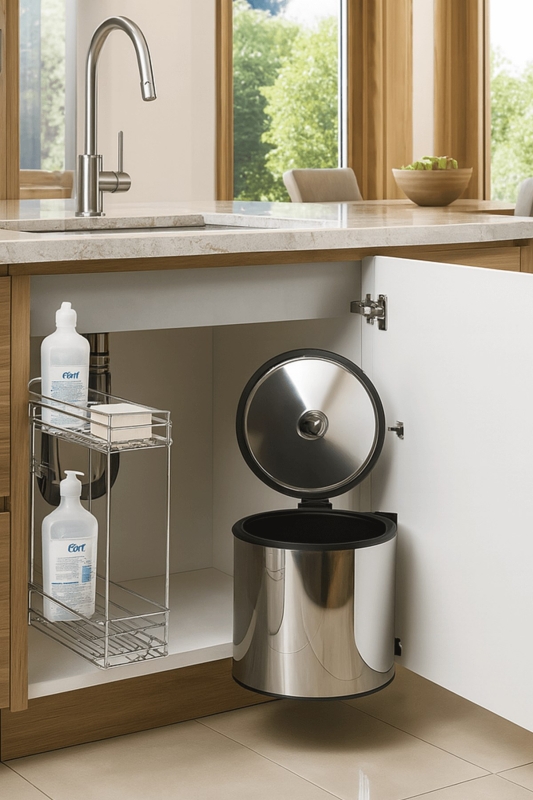Banyo, Mutfak Dolabı İçi 11 Litre Metal Çöp Kovası – Krom, Tüm Dolaplara Uyumlu - 5