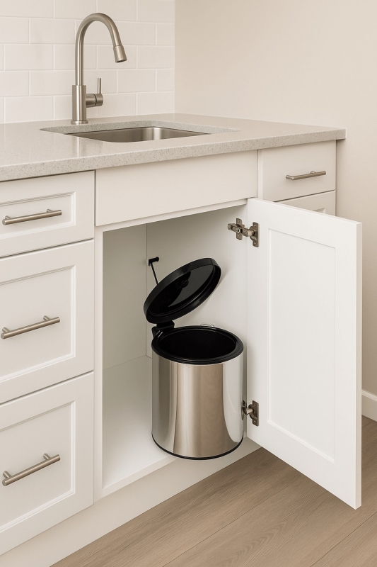 Banyo, Mutfak Dolabı İçi 11 Litre Metal Çöp Kovası – Krom, Tüm Dolaplara Uyumlu - 6